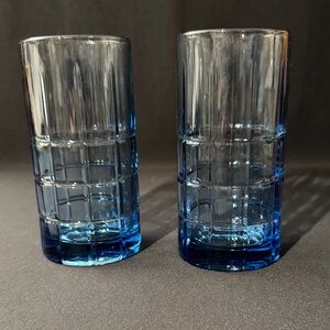 Anchor Hocking Tartan Plaid Blue Glass Tumbler - Set of 2